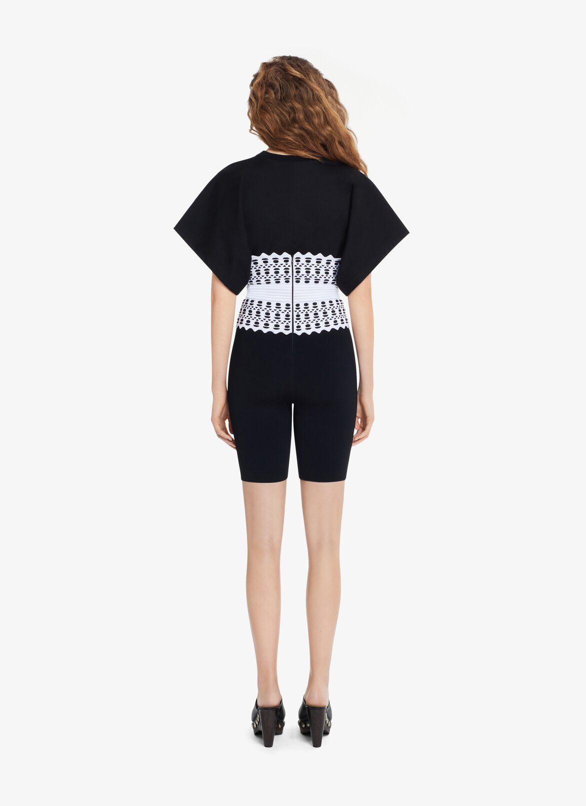 STRETCH BIKER SHORTS WITH CORSET BELT ALAÏA WHITE/BLACK STRETCH BIKER SHORTS WITH CORSET BELT